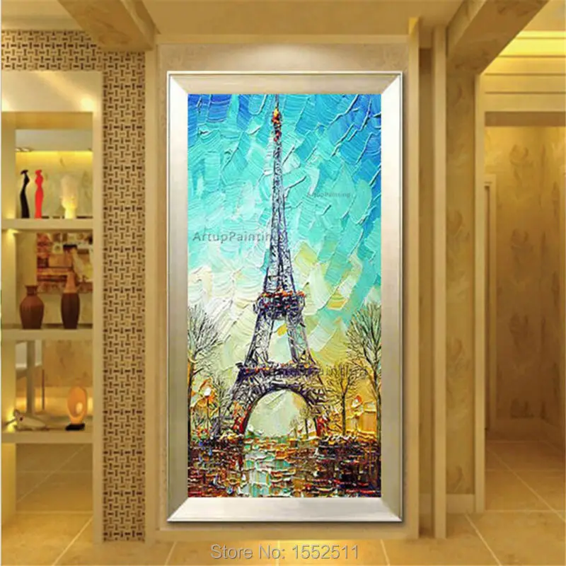 

No Framed Hand Painted Oil Painting On Canvas Wall Art Abstract Oil Huge Paintings For Room Cuadros Decoracion Paris Eiffel Tow