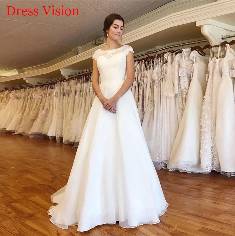 

платье 2021Lace O-neck Cap Sleeves Wedding Dresses Vestidos De Novia Robe De Soirée De Mariage Sweep Train Wedding Gown