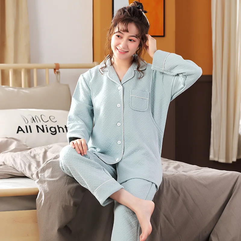 

Autumn Winter Thicken Warm Pregnant Women Sleepwear Maternity Pajamas Set Cotton Nursing Pajamas Breastfeeding Nightwear