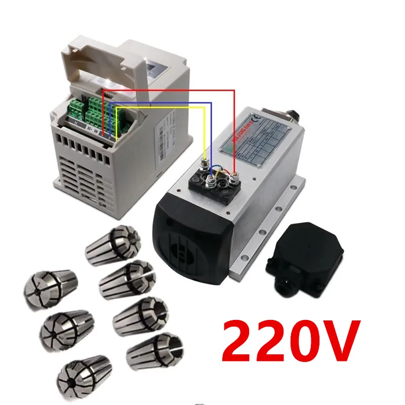 HJ 220V CNC 1,5 кВт 220 В/110 В квадратный шпиндель воздушного охлаждения комплект ER11 Цанга 1500 Вт мотор шпинделя с воздушным охлаждением+ 1,5 кВт VFD фрезерный станок - Цвет: HJ 220V