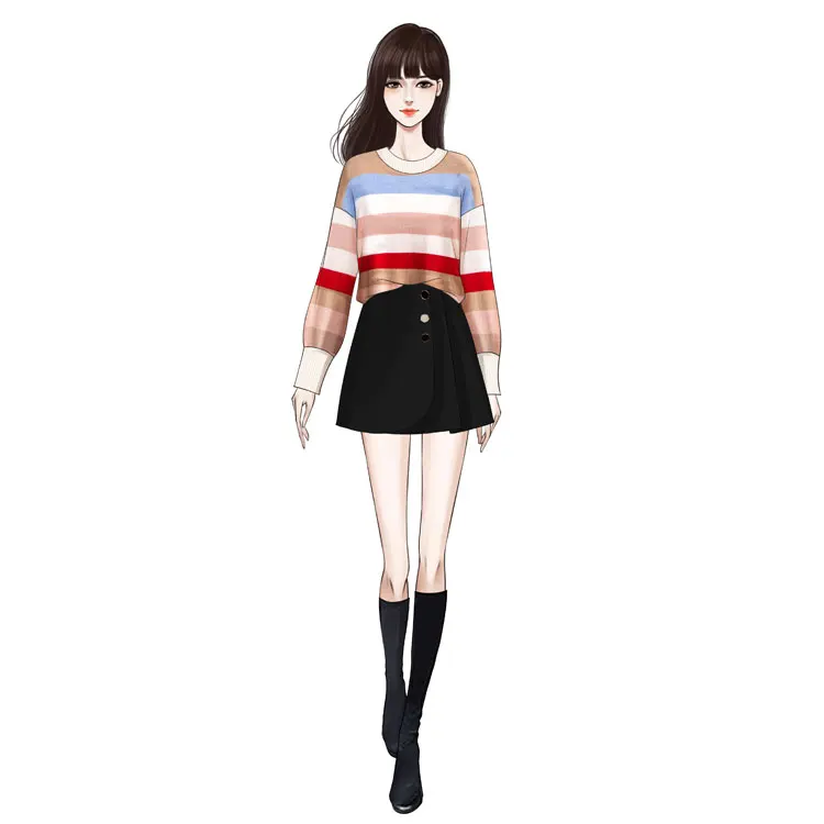 

Pullover Stripe Top Sweet Sweater Black A Line Skirt Women Students New Loose Joker Coat Suit Korea Fashion Outfit Knitwear