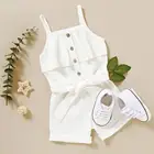 Однобортный комбинезон на бретельках, однотонный, лето хлопчатобумажная одежда без рукавов для девочек