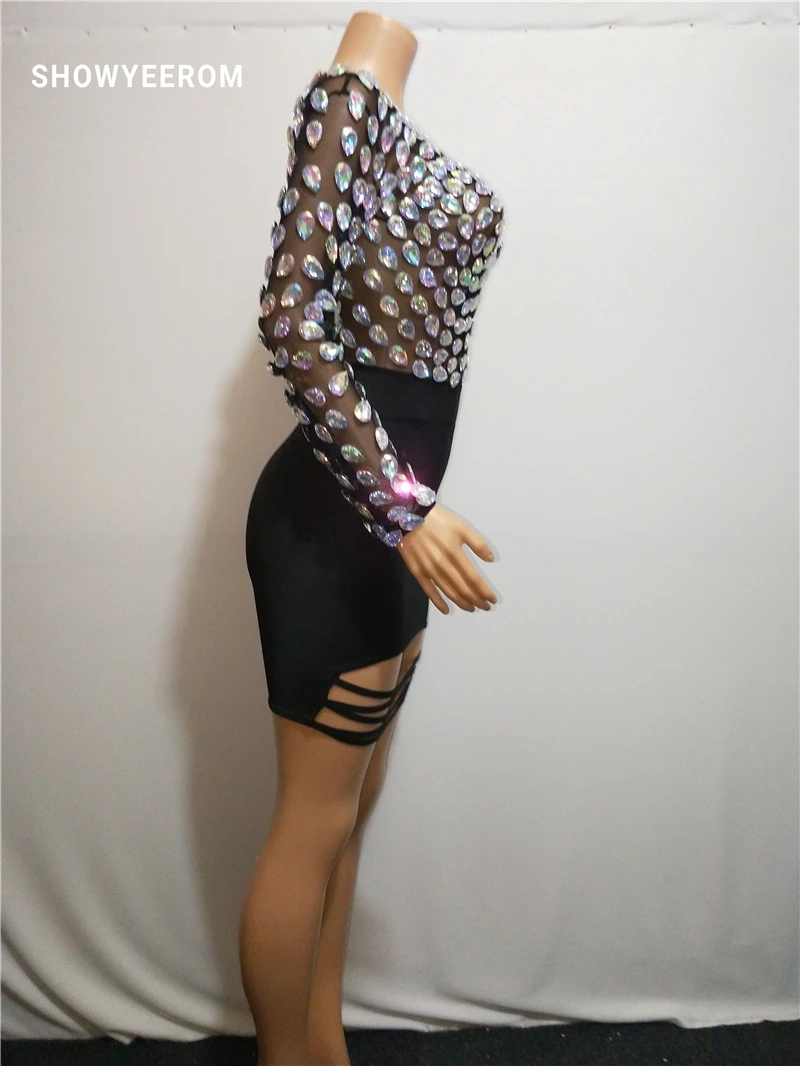 Серебристо черное яркое платье со стразами с длинными рукавами костюм Go женское