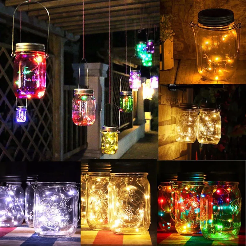 

Luces Solares Para Exterior Jardin Garden Terrace Outdoor Waterproof Tuin Decoratie Fairy Star Firefly Glass Jar Led String Lamp