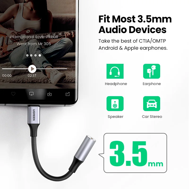 UGRREN USB Type C к 3 5 мм гнездо для наушников адаптер Aux аудио кабель Шнур DAC чип Pixel 4 2 XL iPad
