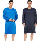 Ночная рубашка мужская с длинным рукавом, атласный пикантный халат, Однотонная ночная рубашка, свободный халат, вискоза, домашний сон, весна-осень