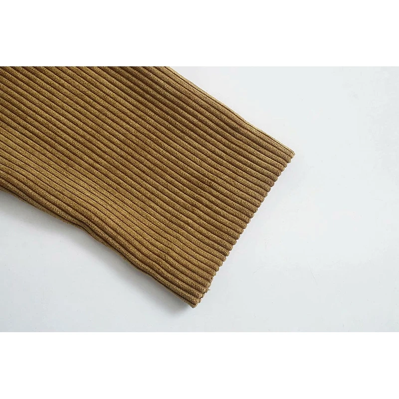 

YOSIBCD Women 2021 Fashion With Metal Buttons Corduroy Cropped Blouses Vintage O Long Sleeve Female Shirts Chic Tops