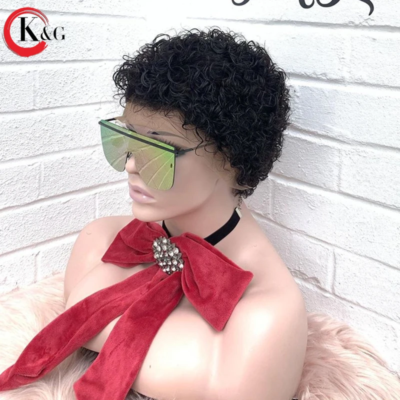 KUNGANG Pixie Cut Wig 13*4 Curly Lace Front Human Hair Wigs Middle Ratio lace wig 150% 180% Density Non-Remy | Шиньоны и парики