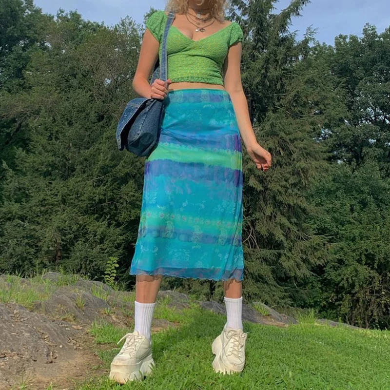 

Summer Lady's Over-the-knee Floral Hit Color Print High-waist Skirt Casual Slim-fit Hip Skirt Fashion Skirt Beach Holiday Style