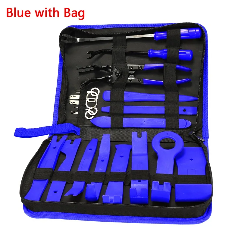 Blue with bag 19 шт. портативная Автомобильная Радио-панель, дверной зажим, панель, Отделка приборной панели, инструменты для удаления звука, установщик, набор инструментов для ремонта автомобиля-Стайлинг - Название цвета: Blue with bag