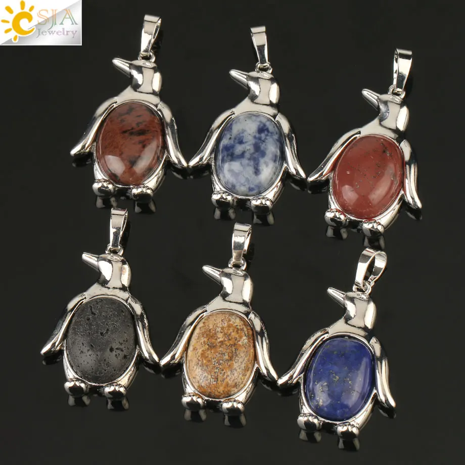 Кулон CSJA в виде пингвина для женщин и девочек ожерелье из натурального камня