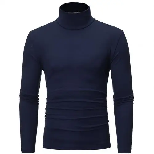 Navy Blue Men Fashion Solid Color Long Sleeve Turtle Neck Sweater Bottoming Top for trendy clothing hot Autumn Winter Men'S Sweater - Color: Navy Blue