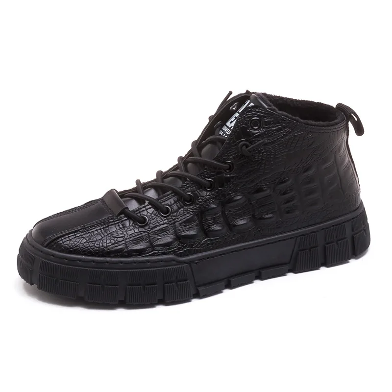 

Stylish Martin Boots with A Pair of High-heeled Shoes Trend Men's Casual Leather Shoes Black Sneakers Men Vulcanize Shoes