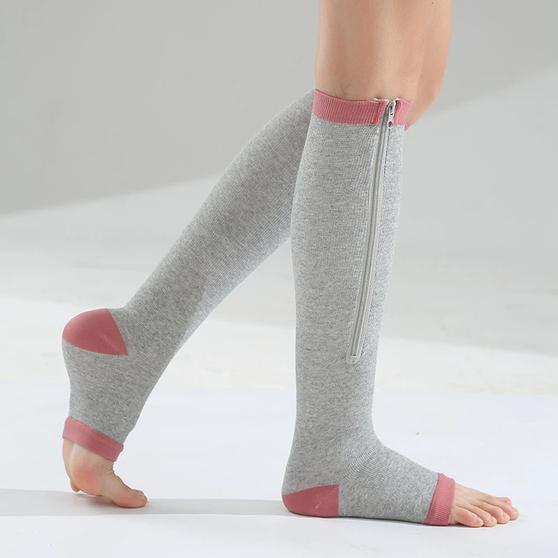 

Compression Stockings Nylon Zipper Compression Sock Leg Knee Support Open Toe Preventing Varicose Veins Stretch Socks