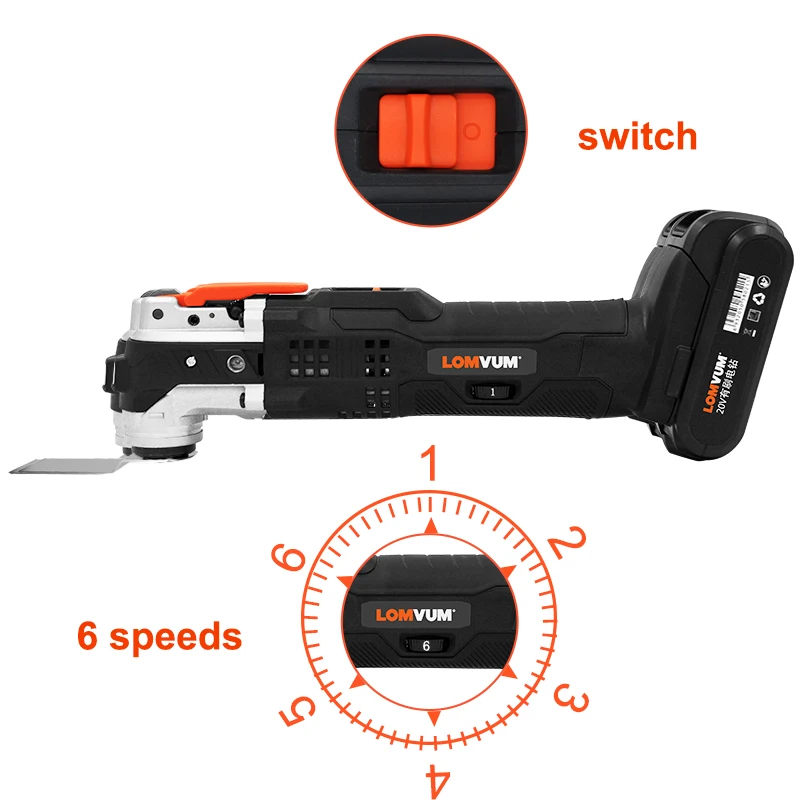 

LOMVUM Oscillating Muti-Tools 20V Renovator Portable Electric Trimmer Cordless Multifunctional Cutter