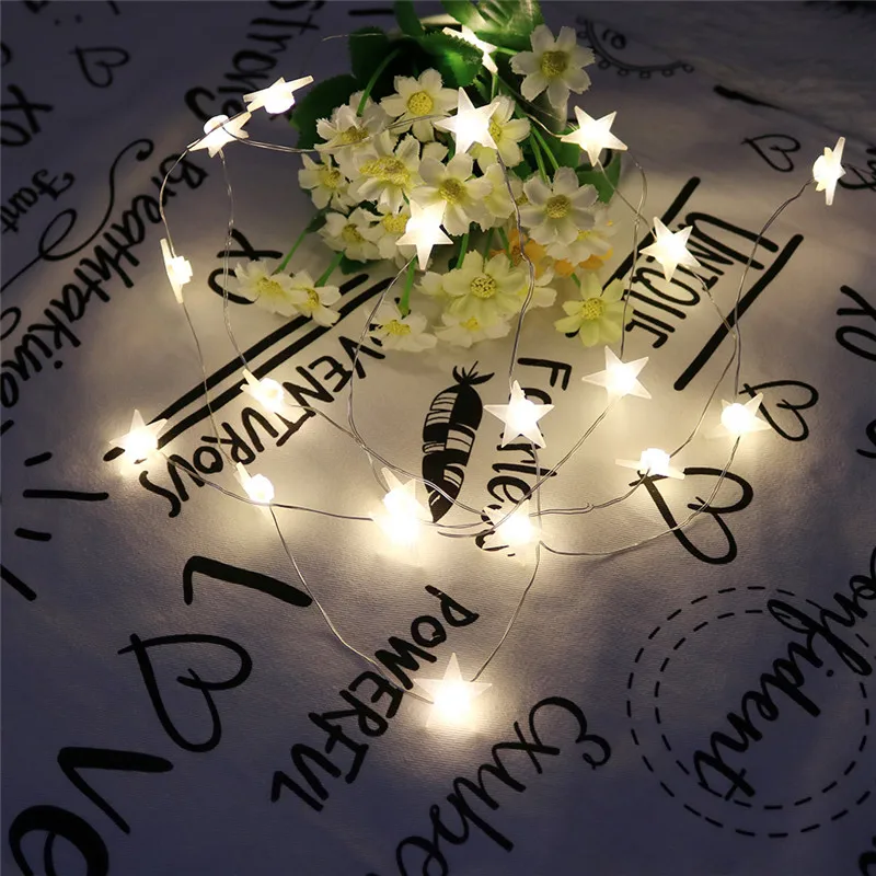 

LED 20 Star Fairy Lights Battery Operated On 2.3m Long Silver Color Copper Wire String Lights For Outdoor Indoor Xmas Party Use