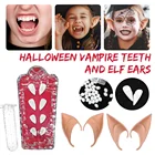4 пары, Зубы вампира, клыки, 2 пары, эльфийские уши, реквизит для костюма на Хэллоуин, искусственные зубы, комплект с ушами, декор для вечерние