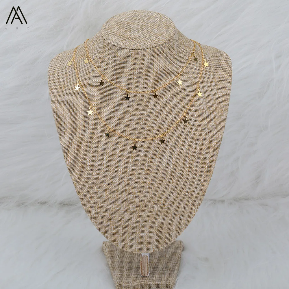 Многослойное ожерелье-чокер в Корейском стиле с золотыми звездами Двухслойное