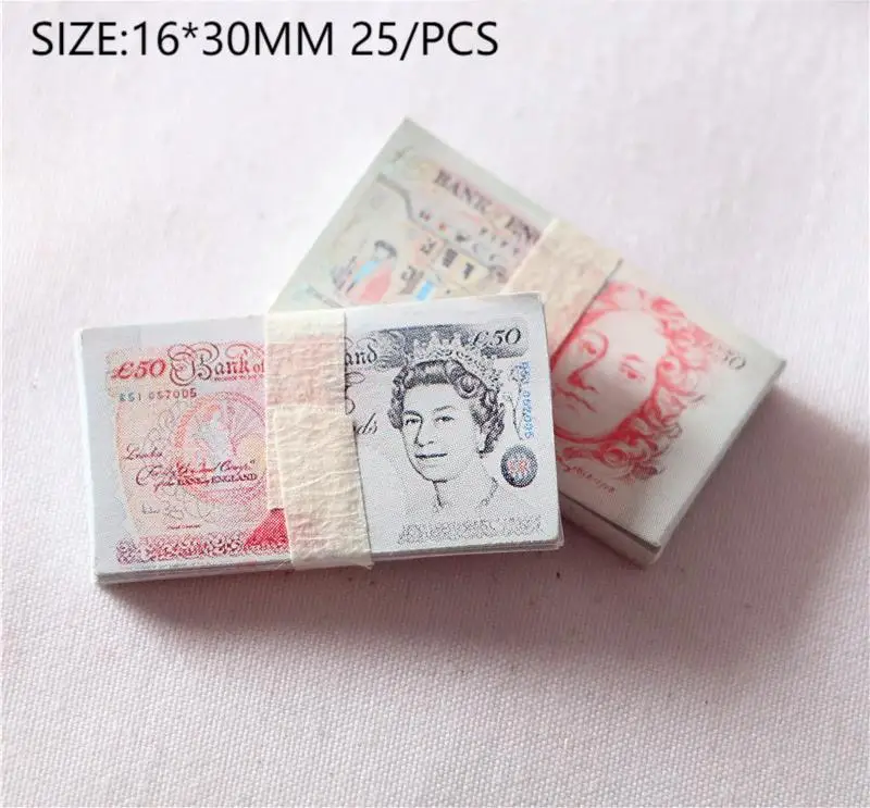 

1/12 Dollhouse Miniature Euro Dollars British Pound Paper Money Model Banknotes For Barbies Dolls Accessories Children Toys Gift
