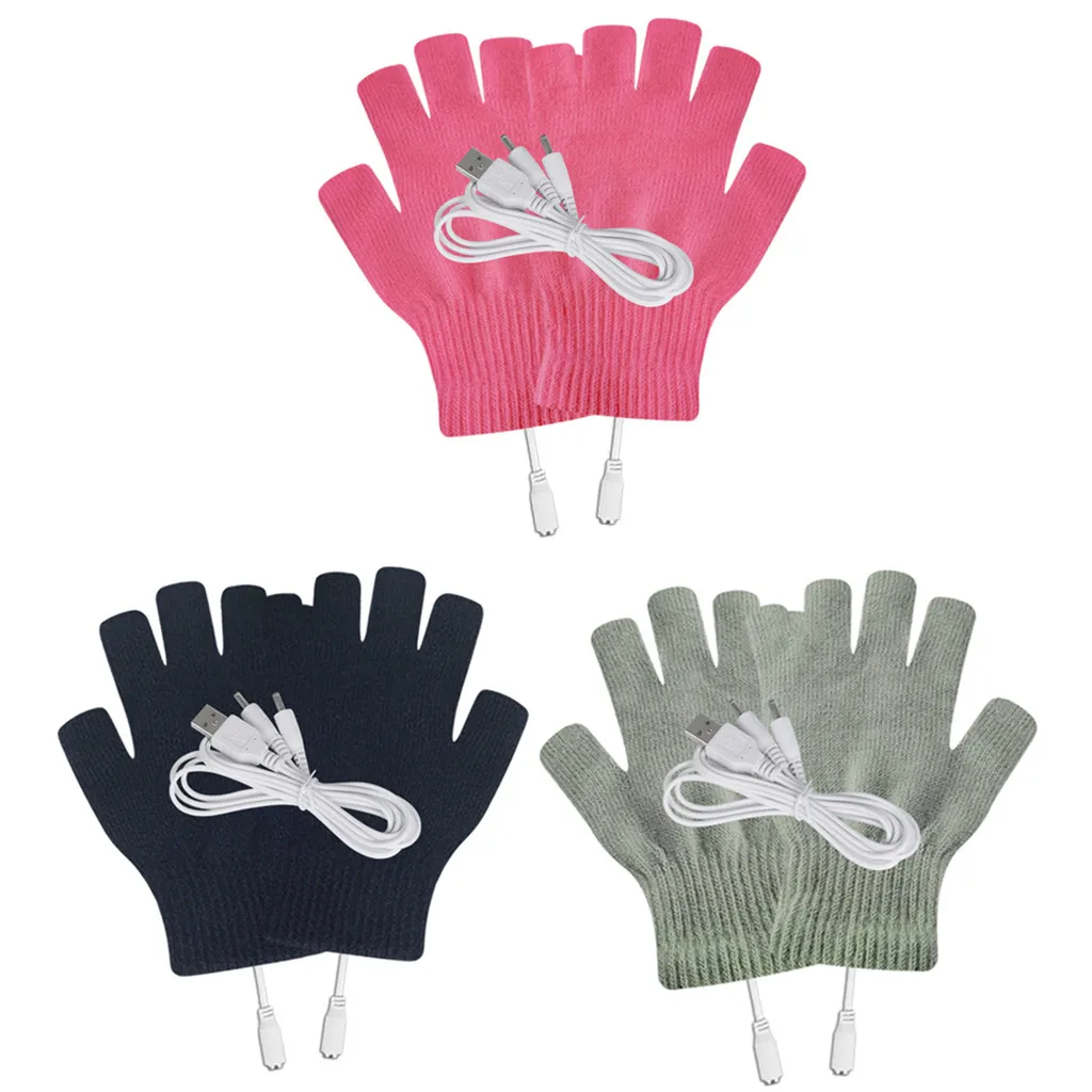 Женские перчатки для ноутбука с подогревом и Usb зимние теплые вязаные на половину