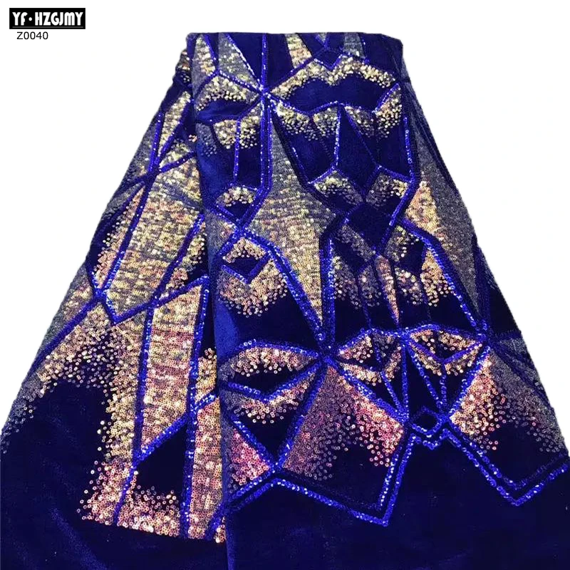 

African velvet lace fabric 2020 high quality blue lace french lace fabric with sequins african french lace for dress Z0040