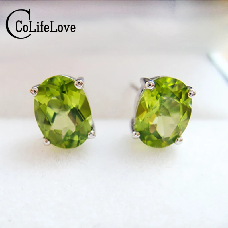 Женские серьги гвоздики из серебра 925 пробы с натуральным оливином|stud earrings|earrings