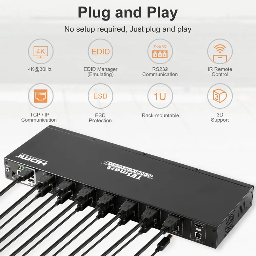 TESmart HDMI KVM переключатель 8 портов поддержка 3840*2160/4 K 2 шт стойки стандарт 1U