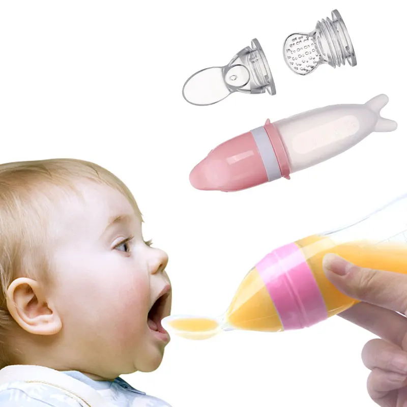 

50ML Cartoon Dolphin Baby Feeding Bottle Safe Milk Fruit Vegetables Newborn Silicone Feeding soft Spoon Baby Training Feeder