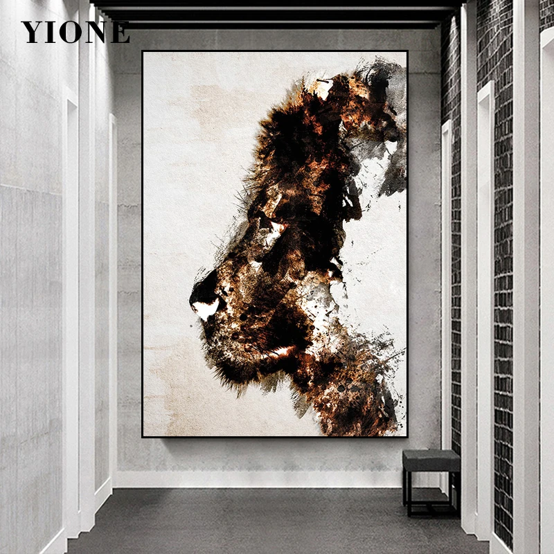

Abstract Art Graffiti Animals Posters and Prints Black Gold Tiger Giraffe Dog Lion Wall Pictures Canvas Paintings for Room Decor