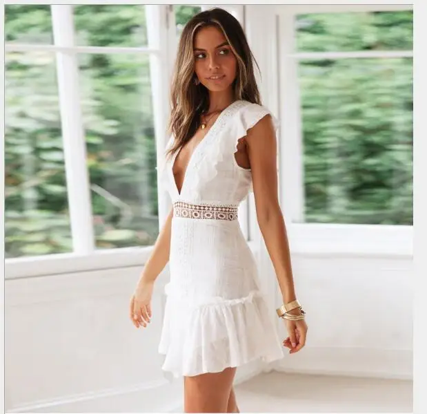 Новый 2019 женское летнее платье леди сексуальное с глубоким v-образным вырезом