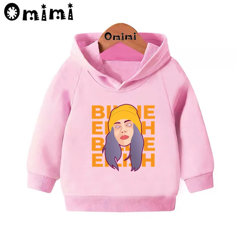 Детские толстовки с принтом Billie Eilish; Детские повседневные толстовки с капюшоном; пуловер для малышей; топы для маленьких девочек и мальчиков; осенняя одежда; KMT4569