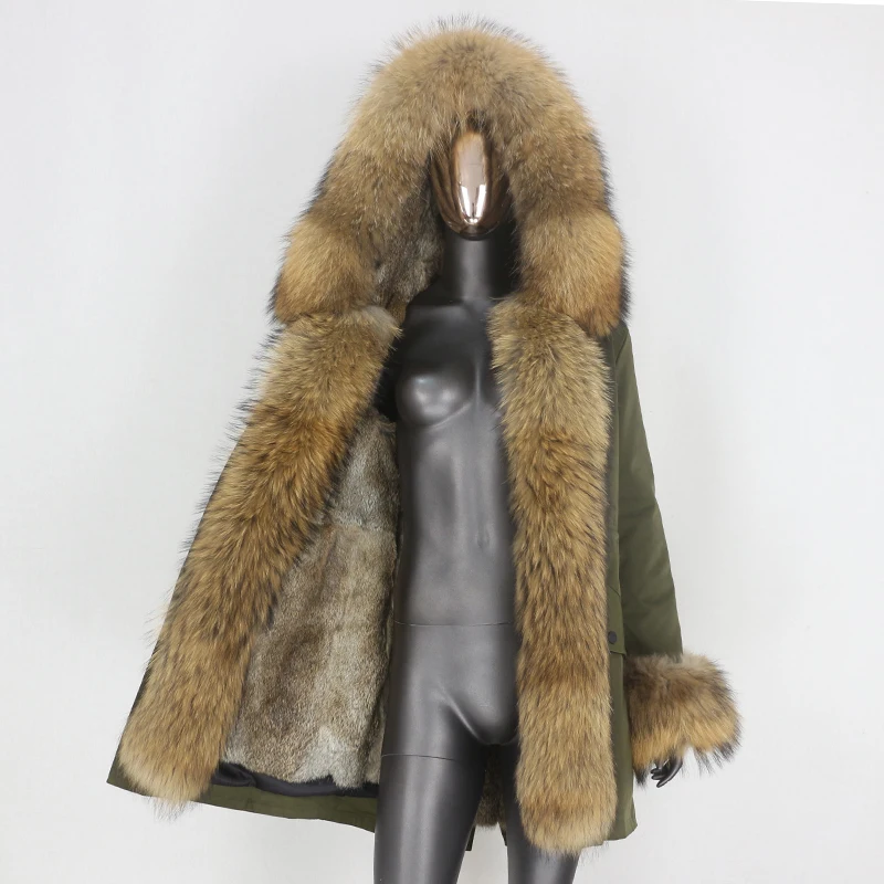 

CXFS 2021 New Waterproof Winter Jacket Women Long Parka Real Rabbit Fur Coat Natural Raccoon Fox Fur Collar Warm Hood Streetwear
