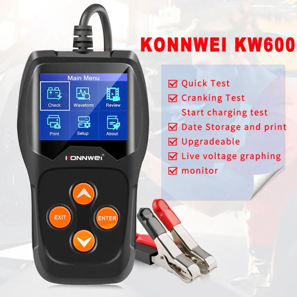 

KONNWEI KW600 автомобиля Батарея Тестер 12 V 100 к 2000CCA 12 вольт быстрое вращение зарядки диагностический Батарея тестер автомобиля Батарея инструмен...