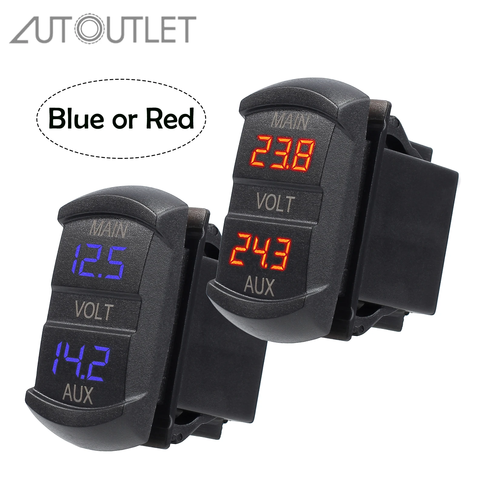 

Цифровой двойной Вольтметр AUTOUTLET, 10-60 в, синяя/красная СВЕТОДИОДНАЯ цифровая панель, монитор батареи для автомобиля, мотоцикла, лодки, Автодома, 12-24 В