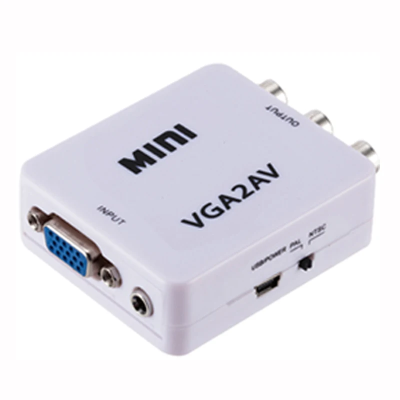 Bkscy VGA To AV RCA Converter with 3.5mm Audio 1080P VGA2AV/CVBS Adapter for PC To HD TV Converter NTSC PAL Vga To AV Cable - Цвет: Белый