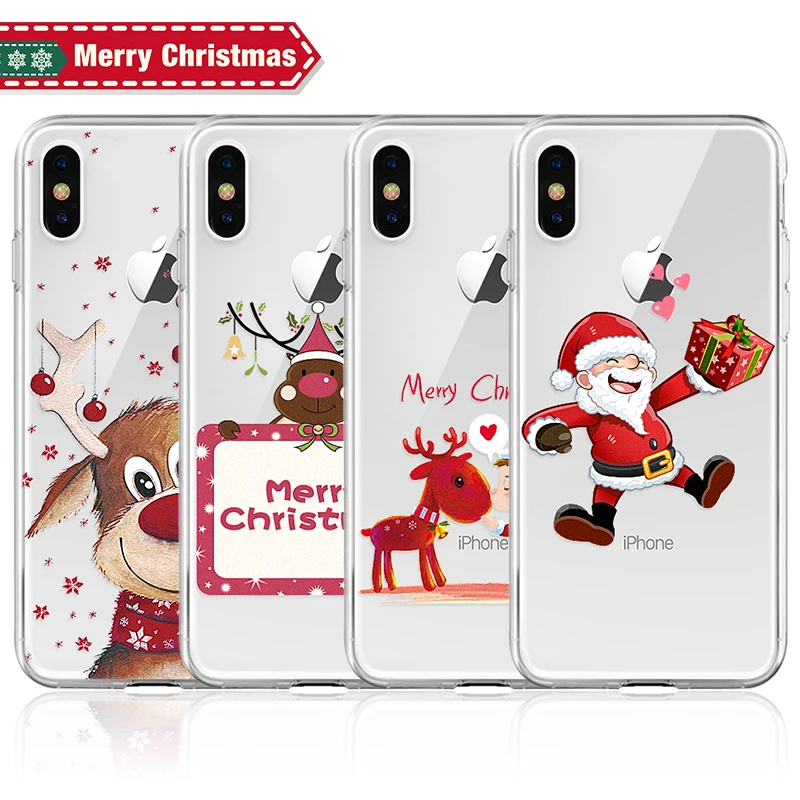Чехол-накладка для iPhone XS Max XR с изображением Санта-Клауса лося рождественским