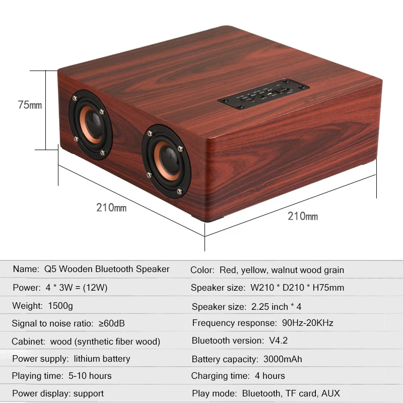 

4 Horns Bluetooth Wooden Speaker Portable Wireless Subwoofer 12W Bass Column For Mobile Phone