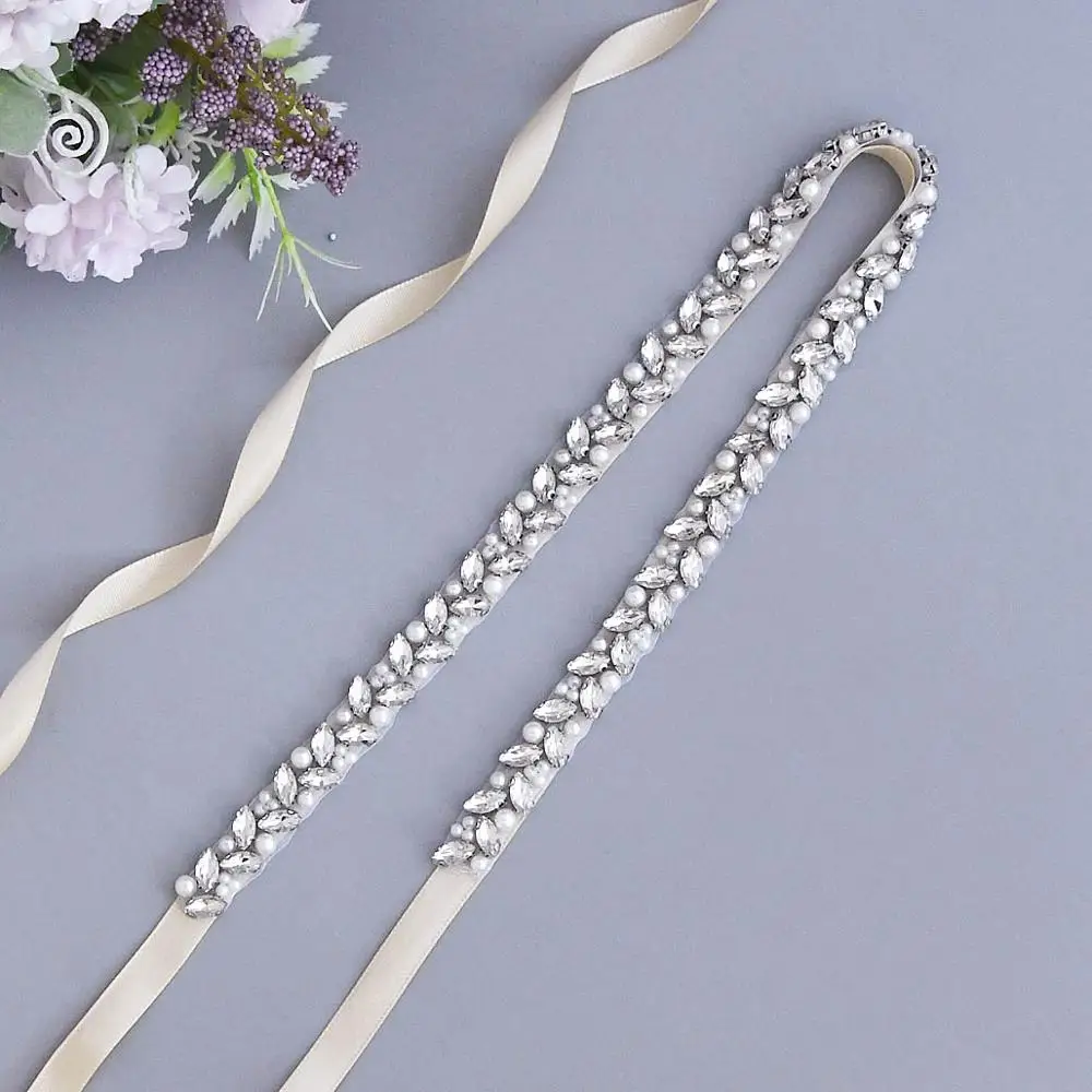 

TRiXY S383-S Stunning Wedding Dress Belts Pearls Beaded Belt Silver Diamond Belt Bridal Belt Rhinestone Trim Applique Women Belt