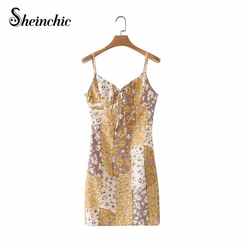 

Sexy V-neck Spaghetti Strap Dress Women Party Night Club Wear 2021 Summer Casual Floral Printed Mini Dresses