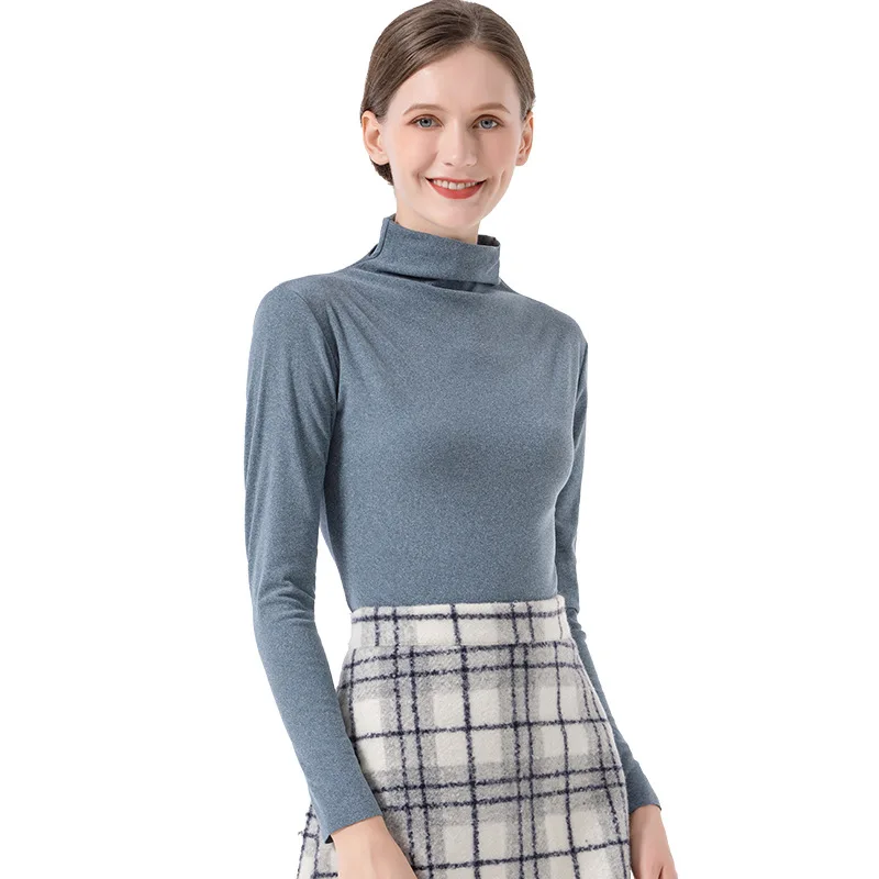 

2021 new cationic bottoming shirt women double-sided brushed knit sweater seamless German velvet thermal underwear half high nec