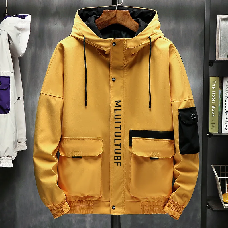 

Loose large contrast stitching jacket men's autumn hooded work jacket men's
