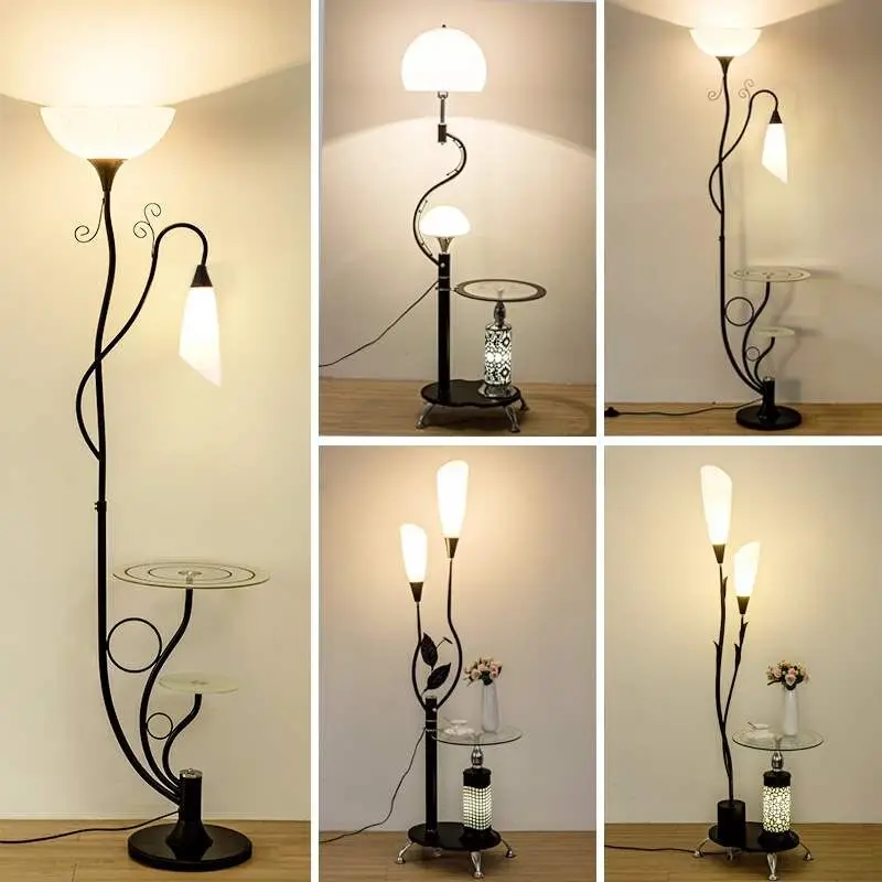 

Kobuc Floor Lamps Standing Light with Wood Table for Living Room Bedside Flower Glass Lampshade Art Decor Corner Standing Lamp