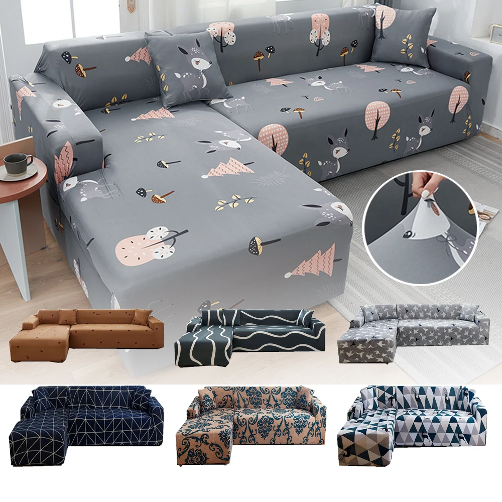 

Deer L Shape 1 2 3 Seater Chaise Longue Gray Sofa Covers for Living Room Elastic Stretch Covers for Corner Sofa Protector