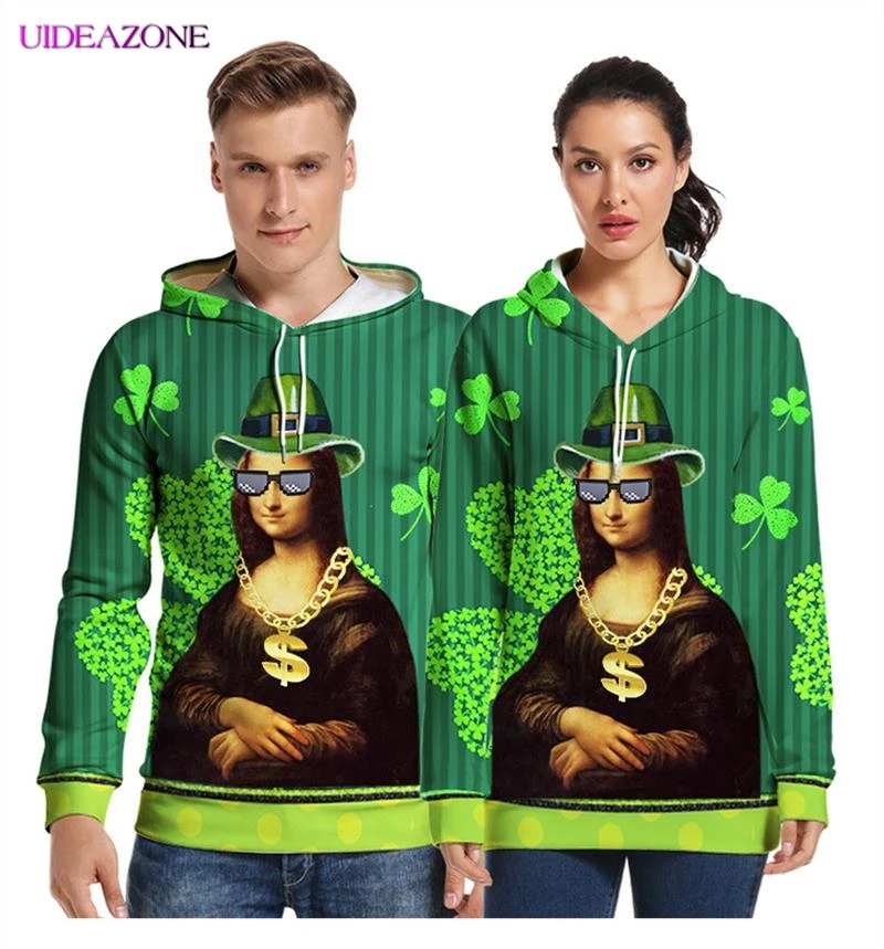 Толстовки с капюшоном и принтом в виде листьев клевера для женщин мужчин