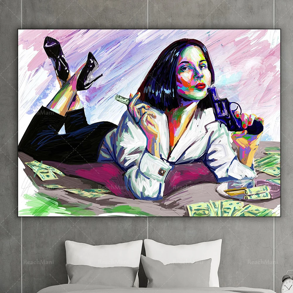 

Money smoking girl dollar design canvas home decor wall art print poster