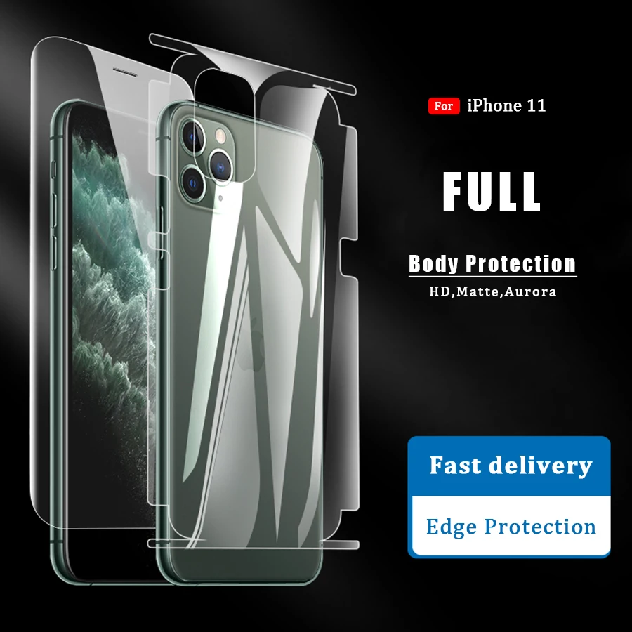 

Front+Back Full Body Screen Protector For iPhone 11 Pro Xs Max X XR Xs Matte Full Cover Hydrogel Film Back Protector Not Glass