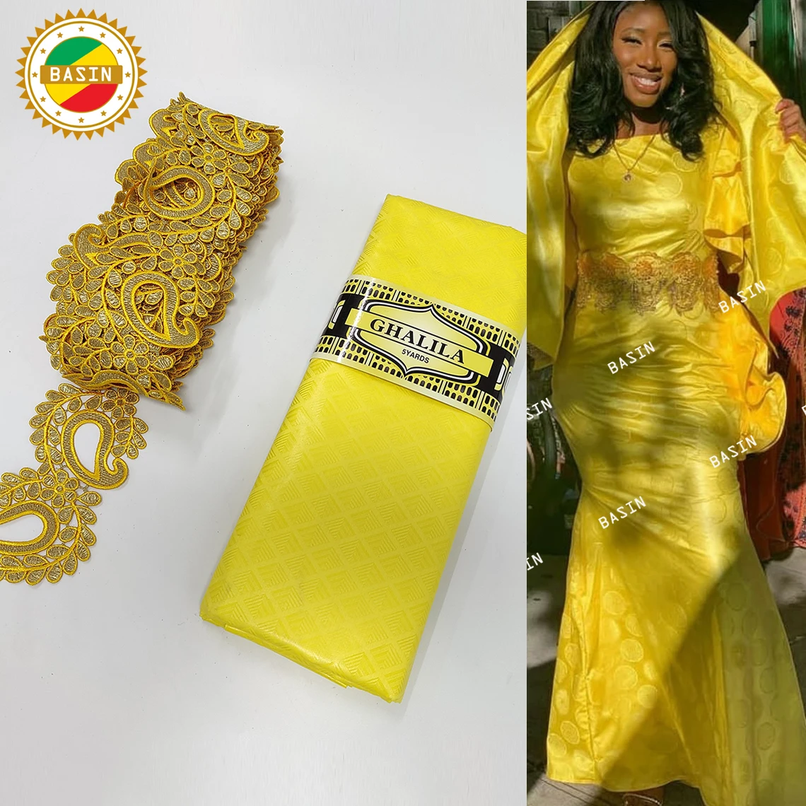 Небесно голубая лента для ремесленных изделий с вышивкой и богатой тканью Bazin