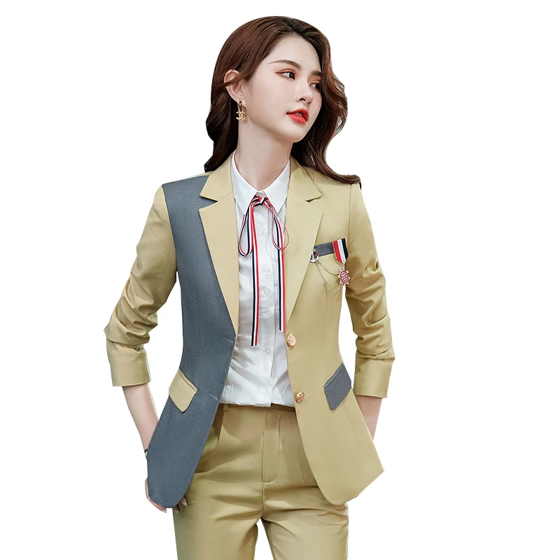 

2 Piece Set For Teacher Work Wear 2021 Latest Korean Design Women Pant Suit College Style Jacket Blazer And Trousers