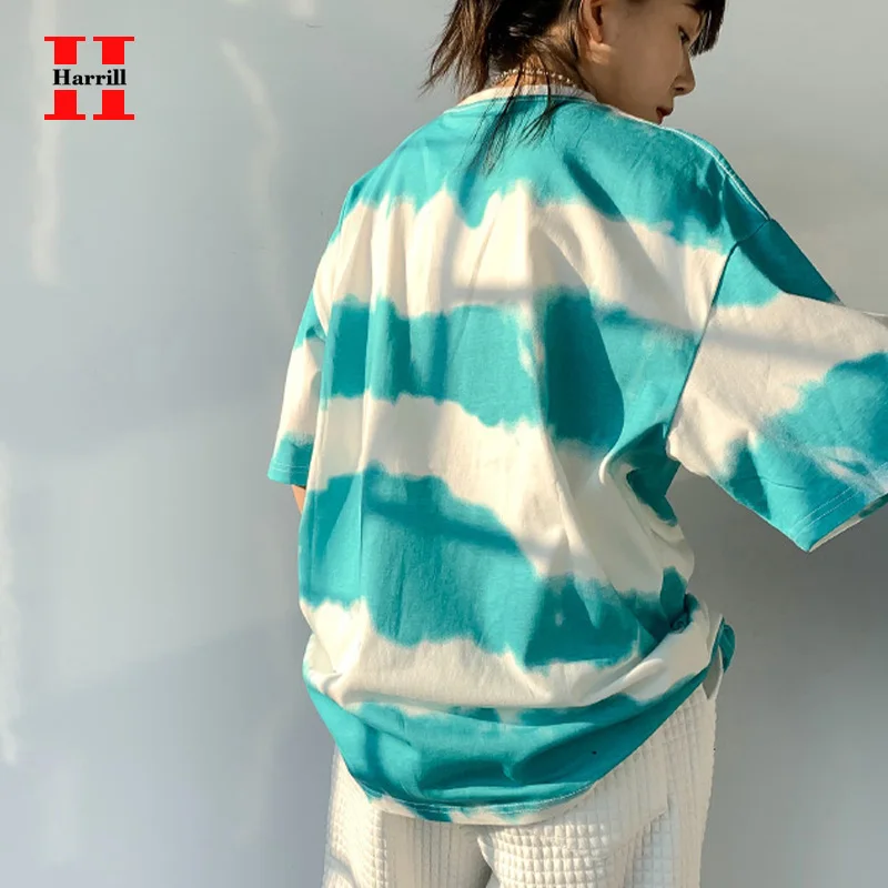 

Cropped Tops Summer T-shirts Women Clothes Loose Striped Tees Top Polyester Blouse Femme O-Neck Half Sleeves Harajuku Mujer