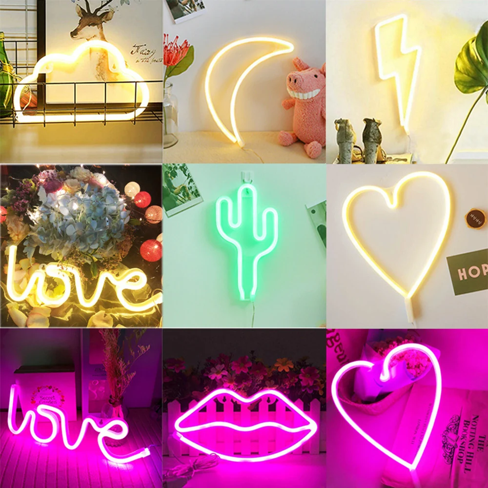 

LED Neon Sign Lightning Shaped USB Battery Operated Night Light Bedroom Decor Table Lamp For Home Party Living Room Xmas Gift